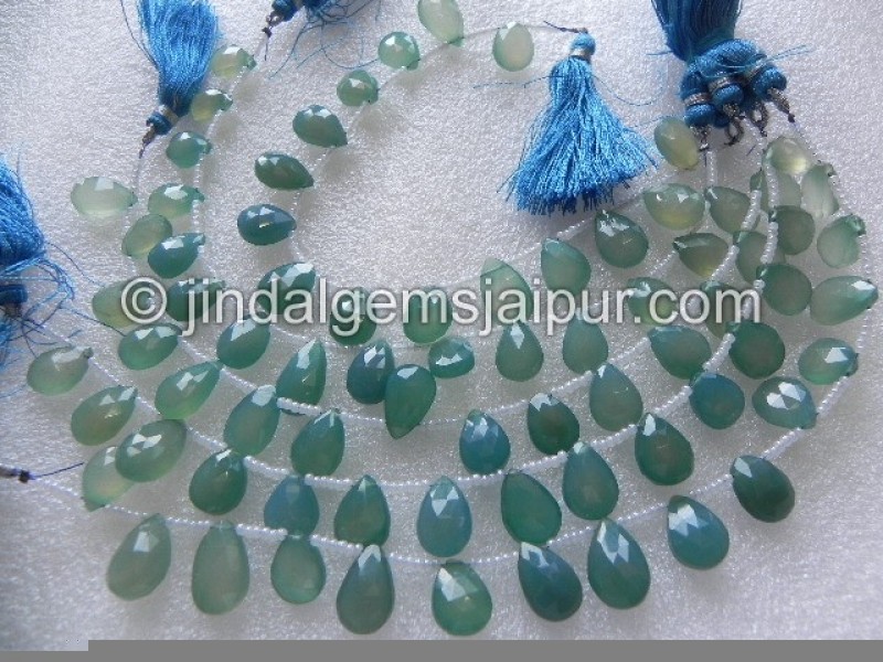 Greenish Blue Chalsydony Faceted Pear Shape Beads